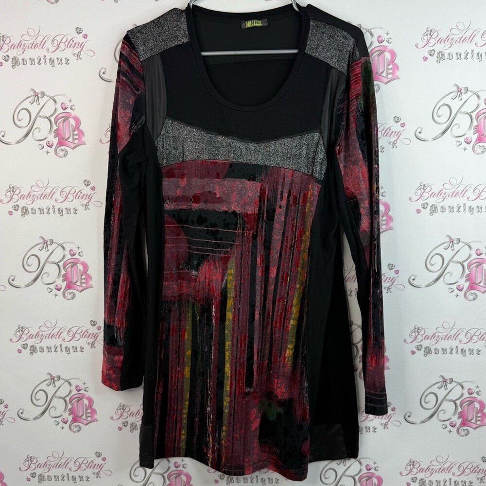 Dolcezza top or mini dress abstract flowy Elegant Black and Red Women's Dress